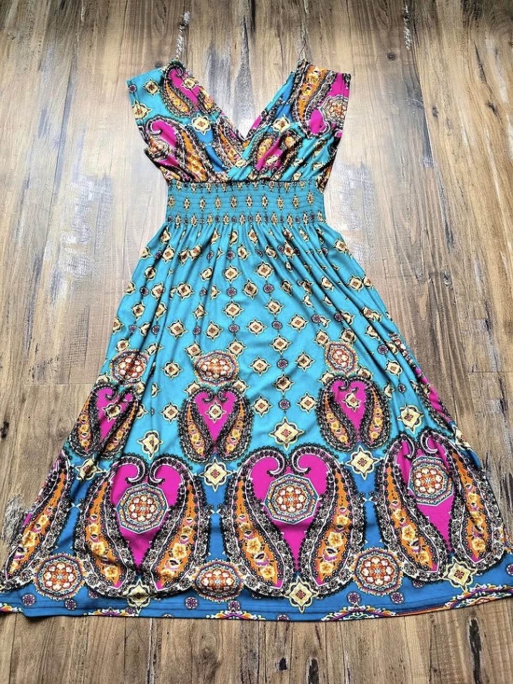 Paisley Maxi Dress in Blue & Pink Like New